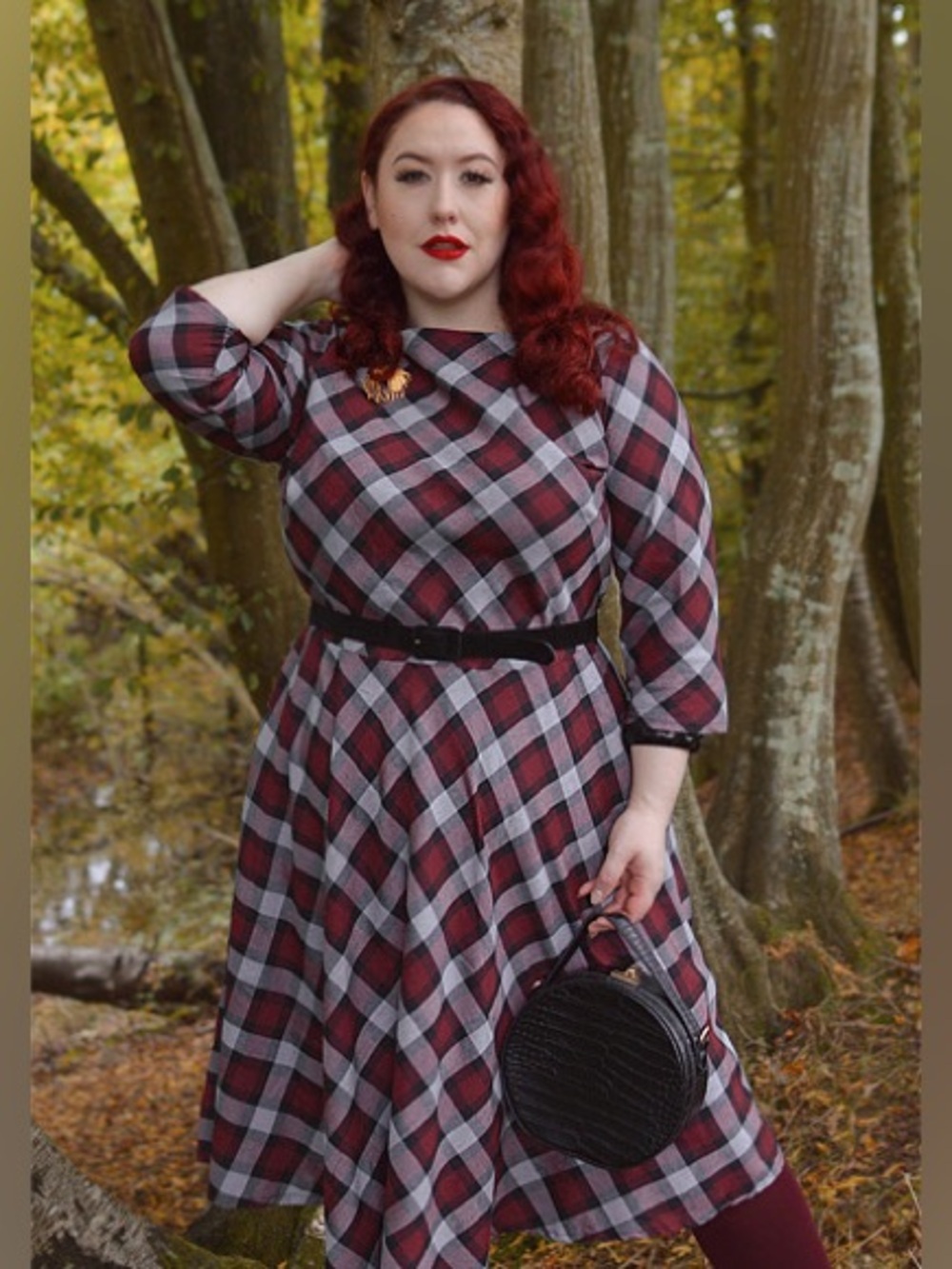 NWT Unique Vintage Burgundy Plaid Devon Dress Sz 3X/20